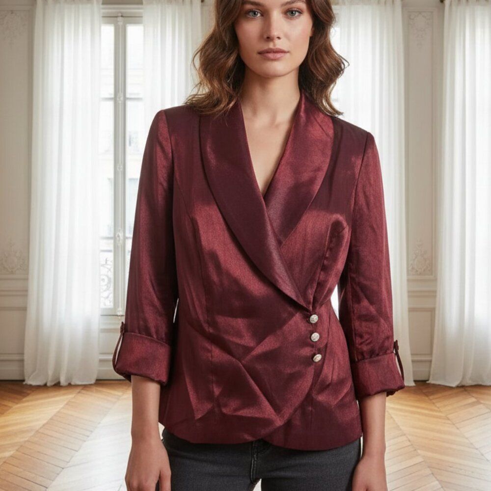 Lori Max Burgundy Rhinestone Evening Jacket 1X Plus